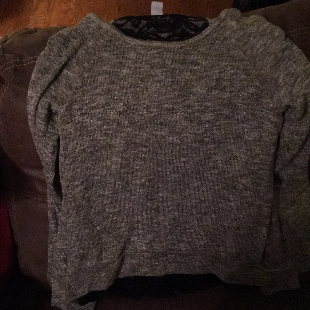 Gray/black glitter sweater size XS lace detailing